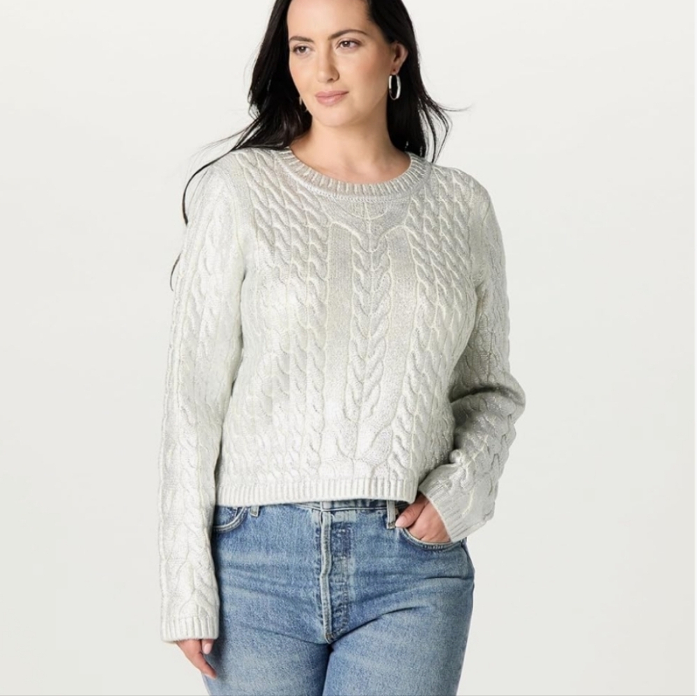 NWT The Drop Sofia Metallic Knit Pullover Sweater In Silver Foil Size Woman's 2X
